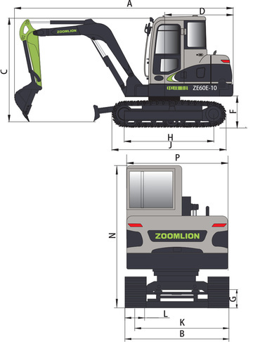 Экскаваторы ZOOMLION ZE60E-10 - диаграмма рабочей зоны