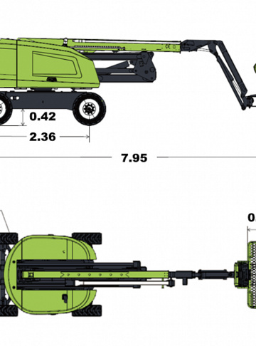 Коленчатый подъемник Zoomlion ZA16J - диаграмма рабочей зоны