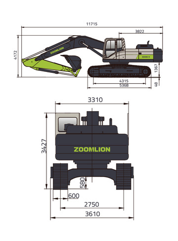 Гусеничные экскаваторы ZOOMLION ZE490EK-10 - диаграмма рабочей зоны