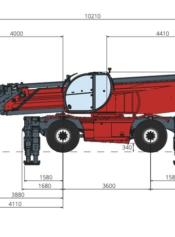 Телескопический погрузчик MAGNI RTH 6.51 - диаграмма рабочей зоны