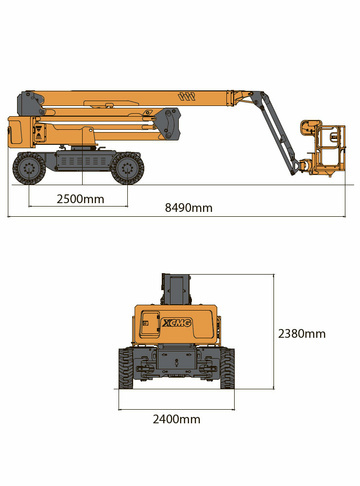 Коленчатый подъемник XCMG XGA26K - диаграмма рабочей зоны