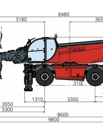 Телескопический погрузчик MAGNI RTH 8.39 - диаграмма рабочей зоны