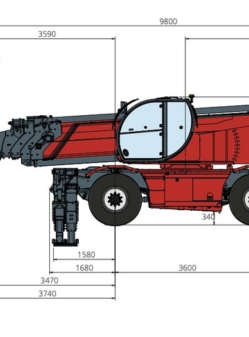Телескопический погрузчик MAGNI RTH 10.37 - диаграмма рабочей зоны