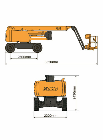 Коленчатый подъемник XCMG XGA20K - диаграмма рабочей зоны