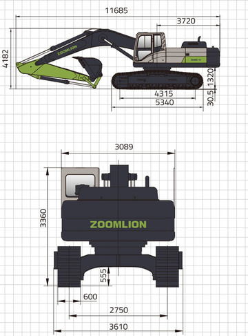 Гусеничные экскаваторы ZOOMLION ZE485E-10 - диаграмма рабочей зоны