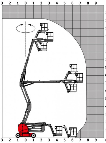 Коленчатый подъемник б/у Manitou 150 AETJ-L BI - диаграмма рабочей зоны
