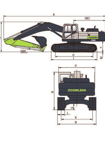 Гусеничные экскаваторы ZOOMLION ZE370E - диаграмма рабочей зоны