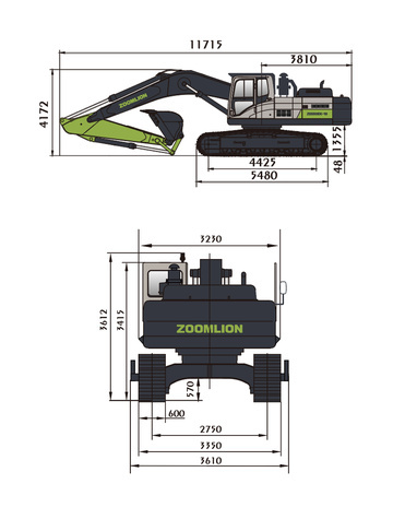 Гусеничные экскаваторы ZOOMLION ZE550EK-10 - диаграмма рабочей зоны